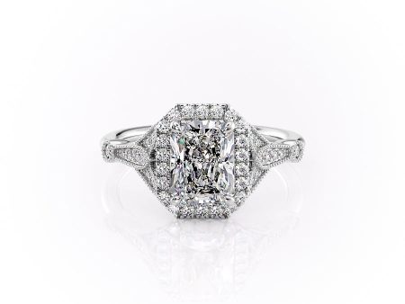 The Halo Stephanie Set With A 2.5 Carat Radiant Moissanite Online Hot Sale