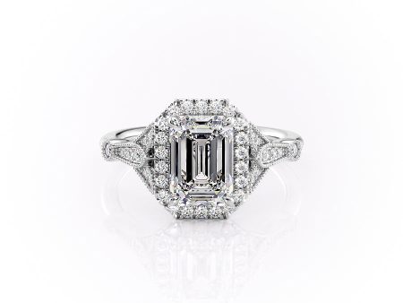 The Halo Stephanie Set With A 1 Carat Emerald Moissanite Cheap